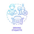 Driving etiquette blue gradient concept icon Royalty Free Stock Photo