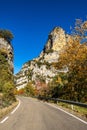 Driving through Foz de Arbayun canyon of Salazar River in the Pyrenees in Spain Royalty Free Stock Photo