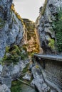 Driving through Foz de Arbayun canyon of Salazar River in the Pyrenees in Spain Royalty Free Stock Photo