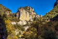 Driving through Foz de Arbayun canyon of Salazar River in the Pyrenees in Spain Royalty Free Stock Photo