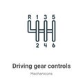 Driving gear controls outline vector icon. Thin line black driving gear controls icon, flat vector simple element illustration Royalty Free Stock Photo