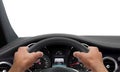 Driving hands steering wheel Royalty Free Stock Photo