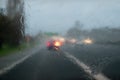 Driving with heavy rain on car windscreen - State Highway 1, Auckland, New Zealand, NZ Royalty Free Stock Photo