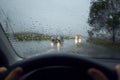 Driving in heavy rain Royalty Free Stock Photo