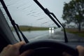 Driving in heavy rain Royalty Free Stock Photo