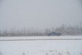 Driving  in heavy  snowing  on highway 63 Alberta Royalty Free Stock Photo