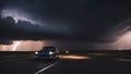 driving on the highway at night He was driving on the highway, trying home before the storm hit. He saw the dark clouds looming