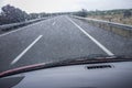 Driving on a highway in the rain Royalty Free Stock Photo