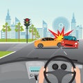 Driving on the highway and unexpected event of car accidents on Royalty Free Stock Photo