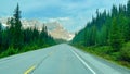 Driving on the Icefields Parkway in Jasper and Banff National Parks in Canada