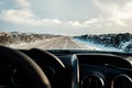 Difficult driving conditions in winter season in Iceland. Royalty Free Stock Photo