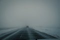 Difficult driving conditions in winter season in Iceland. Royalty Free Stock Photo