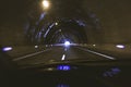 Driving inside a tunnel form driver`s point of view Royalty Free Stock Photo