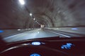 Driving inside a tunnel form driver`s point of view Royalty Free Stock Photo