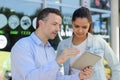 driving instructor and woman student in examination car Royalty Free Stock Photo