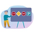 driving lesson, teacher, studying, driving school, concept, flat, man, vector