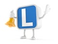 Driving lessons character holding hand bell Royalty Free Stock Photo