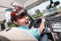 Driving lessons. The woman behind the wheel. Royalty Free Stock Photo