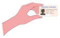Driving license in hand. Plastic card for personal identification. Vector illustration Royalty Free Stock Photo