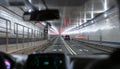 Lincoln tunnel, New York. View from the interior of a car. Speed limit 35mph on the asphalt Royalty Free Stock Photo