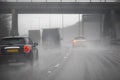 Driving on a motorway in adverse weather conditions Royalty Free Stock Photo