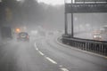 Driving on a motorway in adverse weather conditions Royalty Free Stock Photo