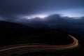 Driving on a mountain road during a heavy storm Royalty Free Stock Photo