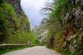 Driving narrow mountain road from Los Arenas to remote mountain village Sotres, Picos de Europa mountains, Asturias, North of Royalty Free Stock Photo