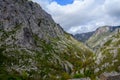 Driving narrow mountain road from Los Arenas to remote mountain village Sotres, Picos de Europa mountains, Asturias, North of Royalty Free Stock Photo