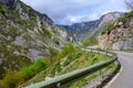 Driving narrow mountain road from Los Arenas to remote mountain village Sotres, Picos de Europa mountains, Asturias, North of Royalty Free Stock Photo