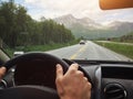 Driving in Norway, scenic beautiful road seen from the car window Royalty Free Stock Photo