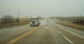 Driving on a rain soaked highway in Alberta Canada