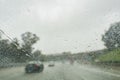 Driving in the rainy Los Angeles urban