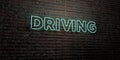 DRIVING -Realistic Neon Sign on Brick Wall background - 3D rendered royalty free stock image