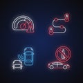 Driving risks neon light icons set Royalty Free Stock Photo