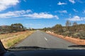 Driving on the road in Australia. Empty road, no cars.