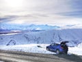 Rural Lilybank Road around Lake Tekapo in winter, South Island, New Zealand Royalty Free Stock Photo