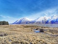 View from Lilybank-Macaulay River crossing in winter, South Island, New Zealand