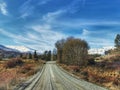 Rural Lilybank Road around Lake Tekapo in winter, South Island, New Zealand Royalty Free Stock Photo