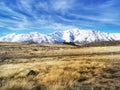 Rural Lilybank Road around Lake Tekapo in winter, South Island, New Zealand Royalty Free Stock Photo