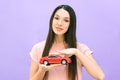 Driving school idea and concept, student driver passed the exam, drivers license, portrait of a beautiful happy young woman, Royalty Free Stock Photo