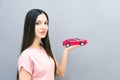 Driving school idea and concept, student driver passed the exam, drivers license, portrait of a beautiful happy young woman, Royalty Free Stock Photo