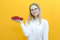 Driving school idea and concept, student driver passed the exam, drivers license, portrait of a beautiful happy young woman, Royalty Free Stock Photo