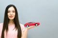 Driving school idea and concept, student driver passed the exam, drivers license, portrait of a beautiful happy young woman, Royalty Free Stock Photo