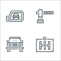 driving school line icons. linear set. quality vector line set such as gearbox, car, barrier