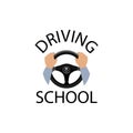 Driving school sign. Diver with hands holding steering wheel. Royalty Free Stock Photo