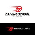 Driving school vector logo. Dynamic car wheel logo design. Training, vehicle, transport and transportation, vector design and