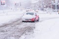 Driving in snow storm on British Road Royalty Free Stock Photo