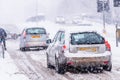 Driving in snow storm on British Road Royalty Free Stock Photo