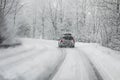 Driving in snowstorm Royalty Free Stock Photo